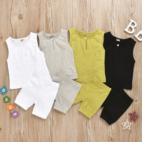 Infant Baby Boys Sleeveless Tank Top T-Shirt Button Solid Color Shorts 2Pcs Casual Summer Outfits 0-12M |