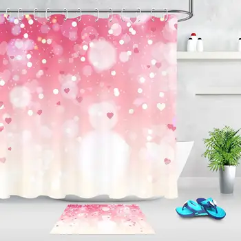 

Valentine's Day Love Heart Bath Screens Bathroom Shower Curtain Family Home Decor Waterproof Polyester Shower Curtain or mat