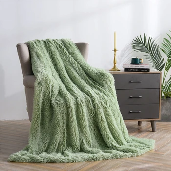

Luxury Warm Bed Bedspread Coverlet Long Hair Fluffy Decor Background Blanket Green Summer Throws Blankets for Adults Beds