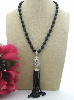 

22'' Black Onyx Necklace tassel pendant necklace