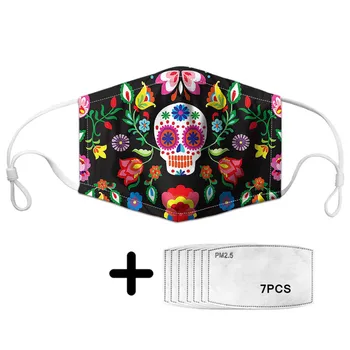 

2020 Creative Floral Skull Print Mouth Mask with PM2.5 Filter Reusable Mondkapjes Fashion Ladies Anti-Dust Custom Pattern Masks