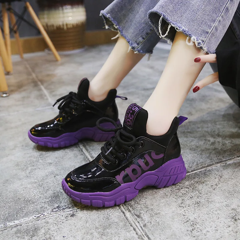

2019 Spring Women's round-Toe Korean-style Women's Cotton-padded Shoes Lace up Front Semi-high Heeled WOMEN'S Casual Shoes