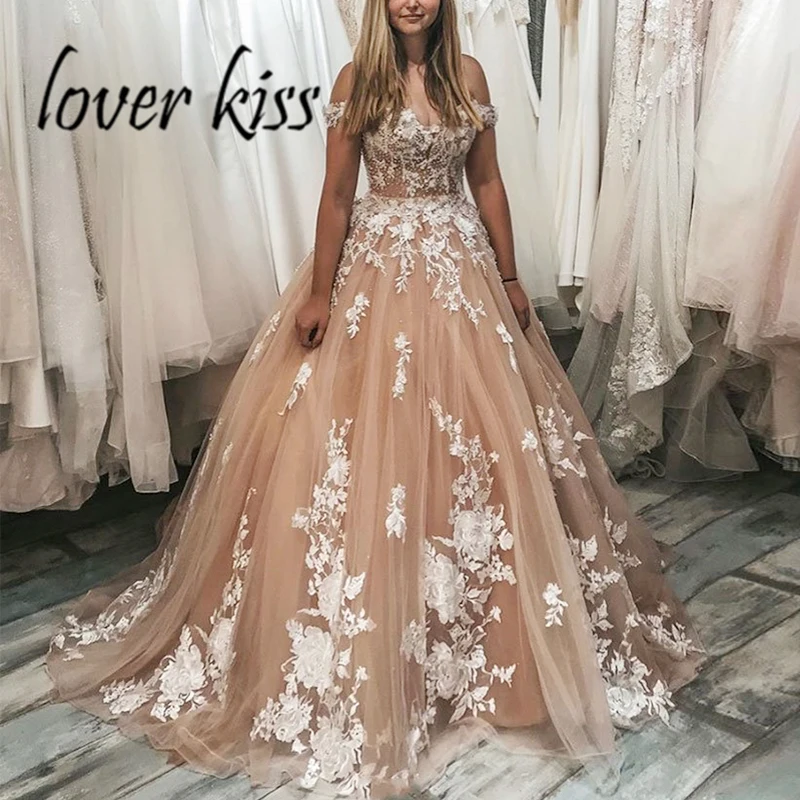Lover Kiss Vestido De Noiva; бальное платье принцессы; цвет Шампань; свадебное платье с открытыми плечами; свадебные платья; Brautkleid robe de mariee