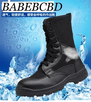 

Summer Men Worker Military Boots Special Forces Leather Combat Outdoor Training Mesh Ultra-Light Breathable Security Guard Shoes