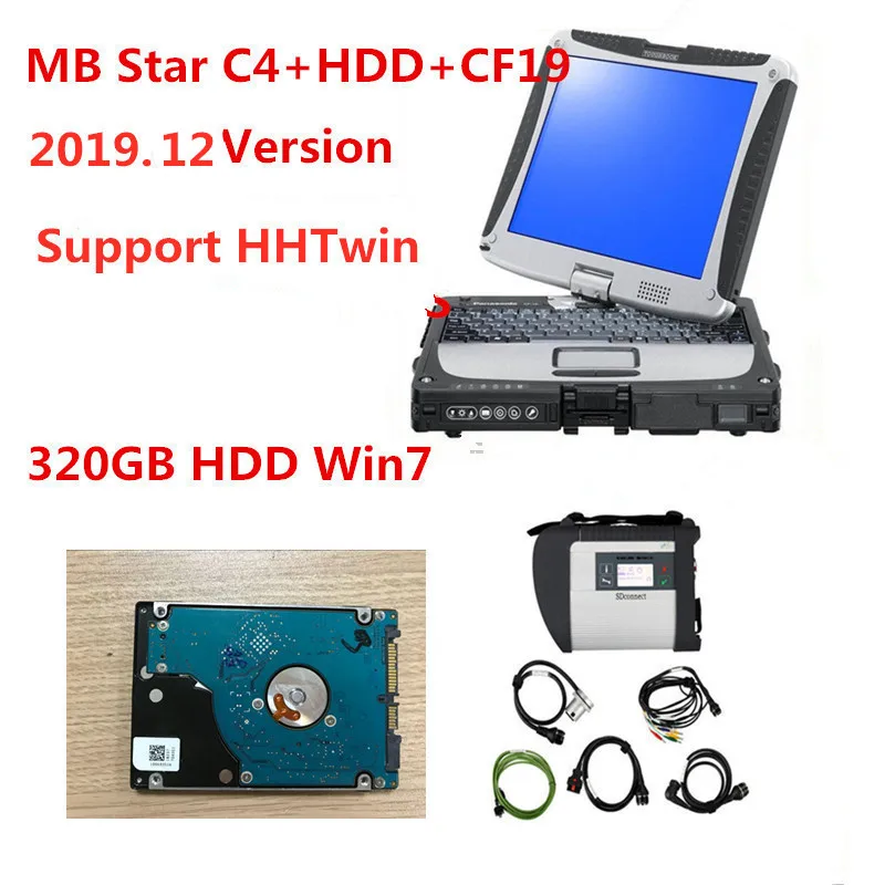 12 Компактный Диагностический MB Star C4+ ноутбук cf19+ HDD подключение wifi полное программное обеспечение с HHTwin диагностический инструмент OBD2 сканер