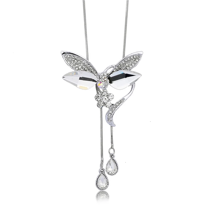Кристалл стрекоза воротник Mujer Серебряная цепочка ожерелья для женщин модные ювелирные изделия кисточкой насекомое кулон женский чокер Ketting