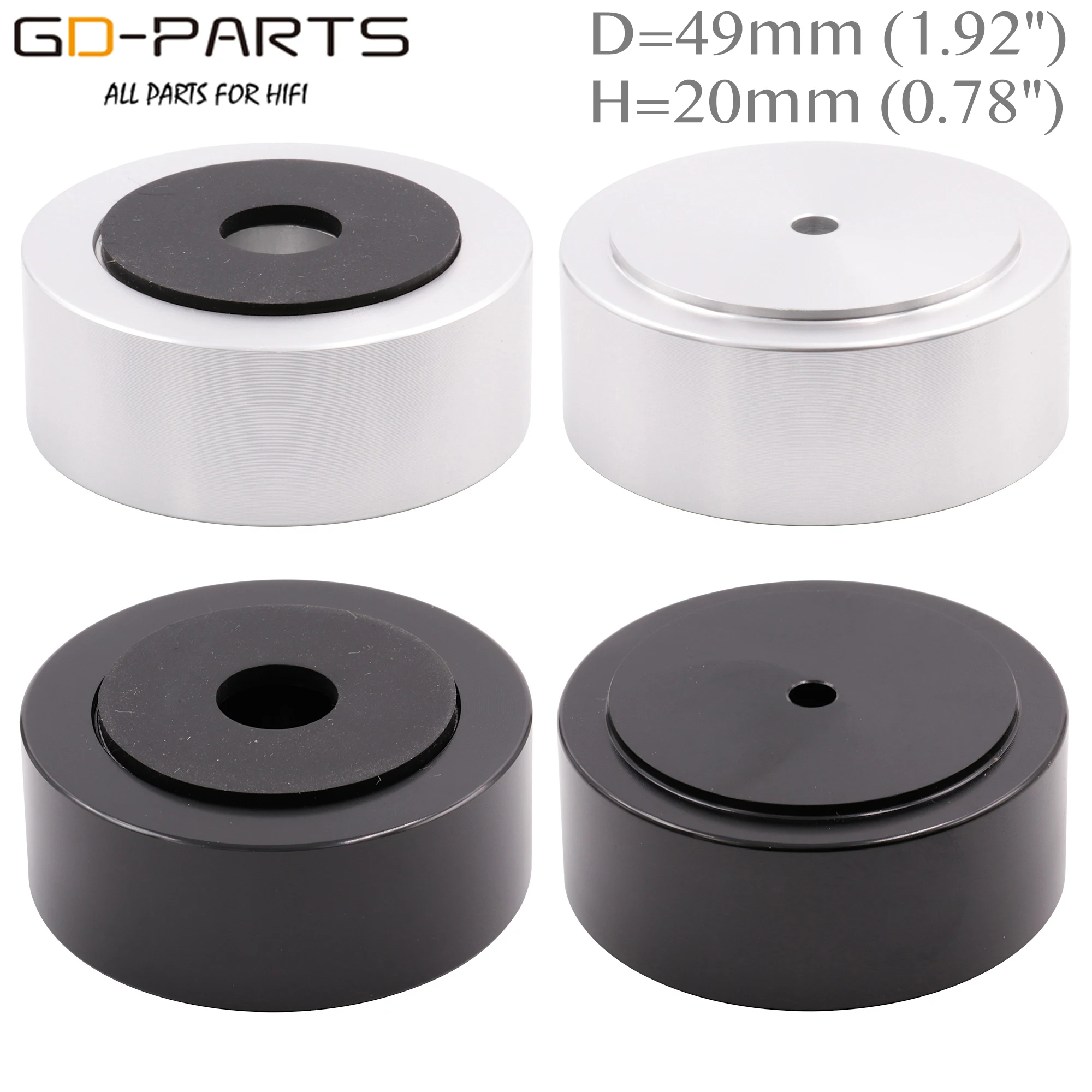 4PCS Black Silver 49x20mm Solid Full Aluminum Speaker Isolation Feet