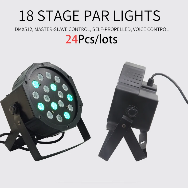 Светодиодные лампы par 24 шт./лот 18x3 Вт RGB плоский dmx512 управление фотоэлементами