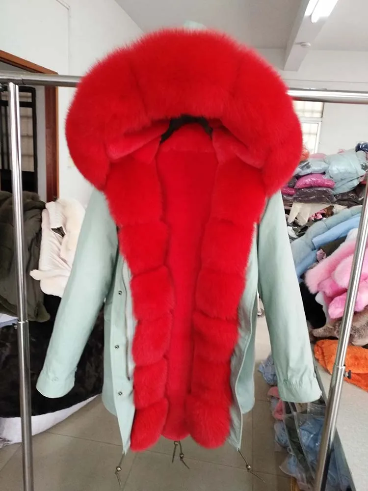 Женское пальто на натуральном меху FURTJY, парка длинная, теплая, с лисьим меховым воротником, съемная подкладка, зимний сезон - Цвет: 25