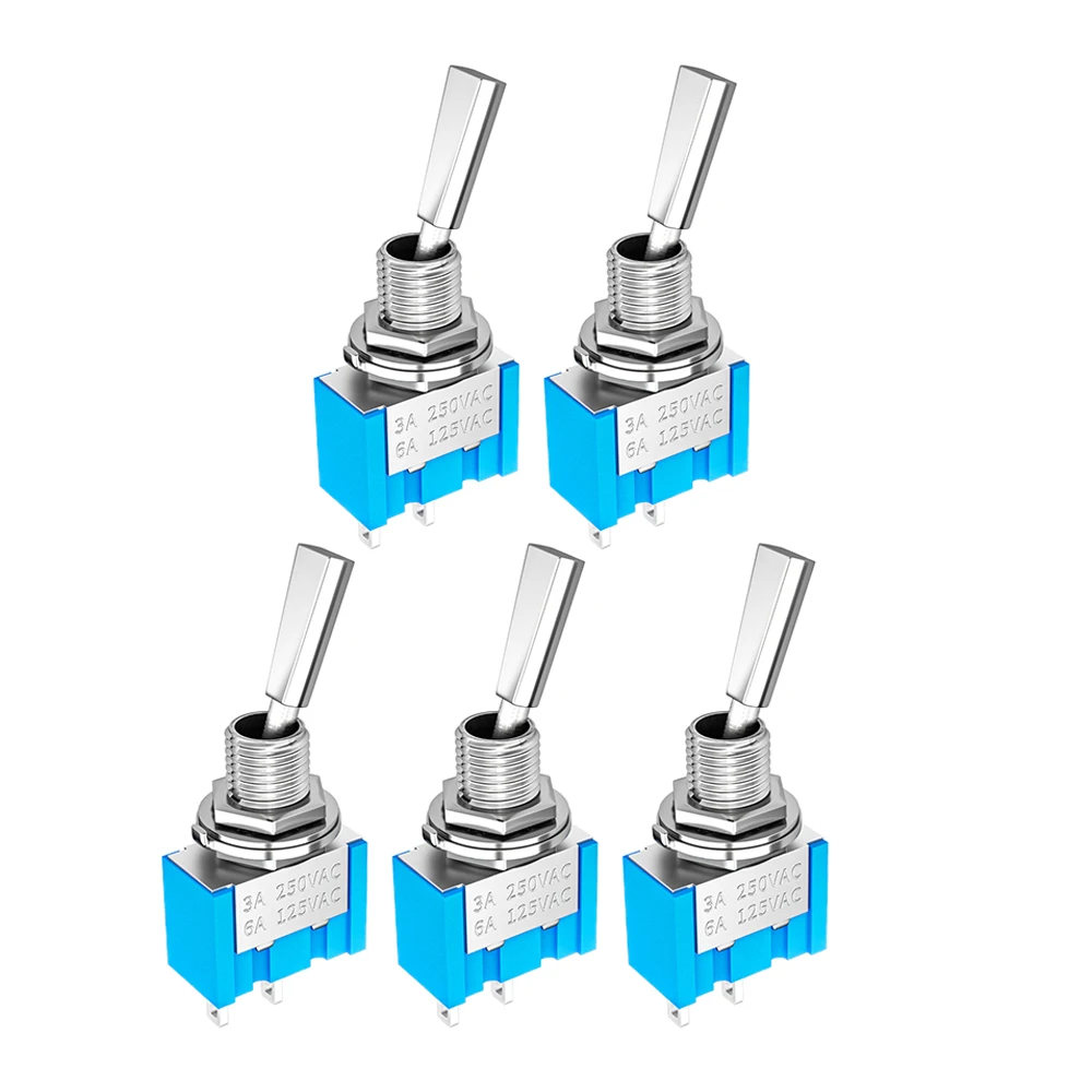 5PCS 2 Pin Mini Toggle Switch SPST 2 Position ON OFF Flat Handle Latching Switch For Car Truck With Solder Terminals