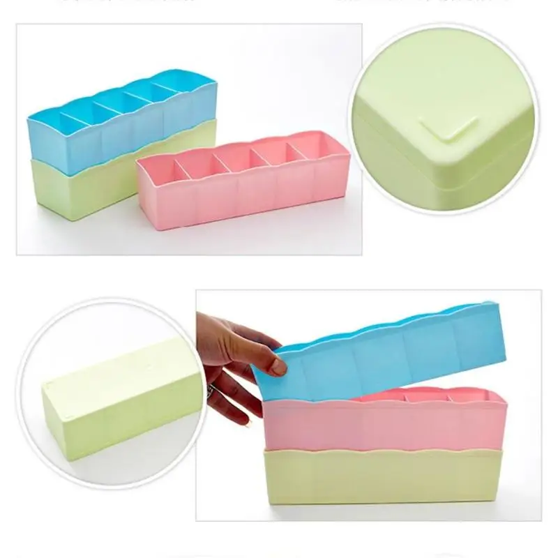 5 Grids Drawer Storage Box Socks Underwear Tie Bra Lingerie Organizer Cosmetic Home Daily Creative Jewelry Organizer Cases
