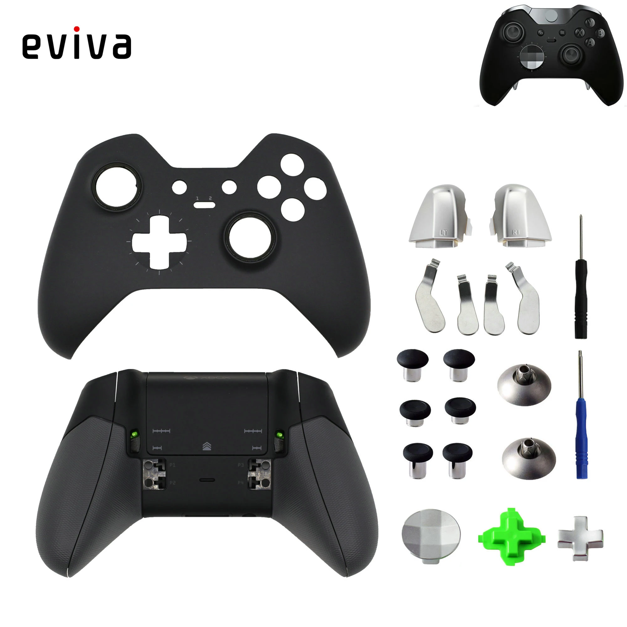 Replacement For Xbox One Elite Controller Back Cover Front Case Rubberised Grips Swap Thumbstick