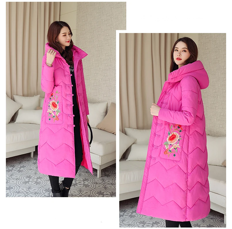 Женские куртки, пальто, зимние китайские костюмы Тан, стильные утепленные х-Длинные парки, пальто из синтепона для женщин, большие размеры M-3XL