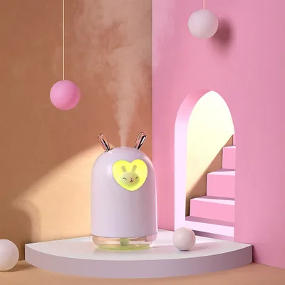 

300ml Lovely Rabbit air Humidifier Cute Pet Ultrasonic Cool Mist Aroma Oil Diffuser Romantic Color LED Lamp USB Humidificador