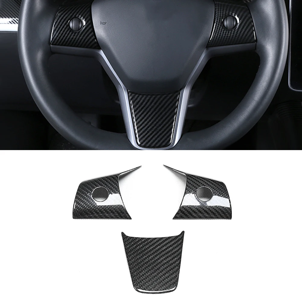

Car Accessories Carbon Fiber Steering Wheel Panel Frame Cover Sticker Trim Interior Decoration for Tesla Model 3 2017-2020