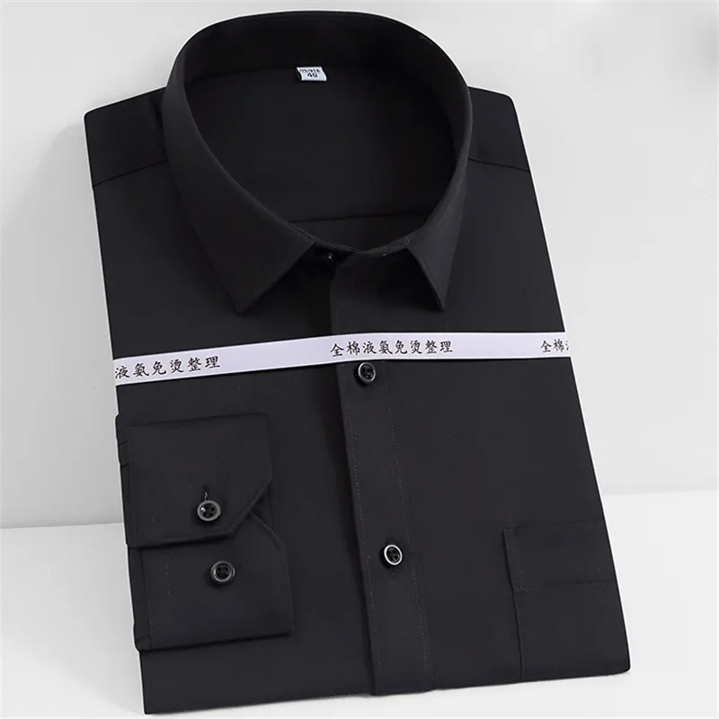 Большие размеры S до 8xl хлопок нежелезные деловые мужские рубашки с длинным рукавом и квадратным воротником с нагрудным карманом