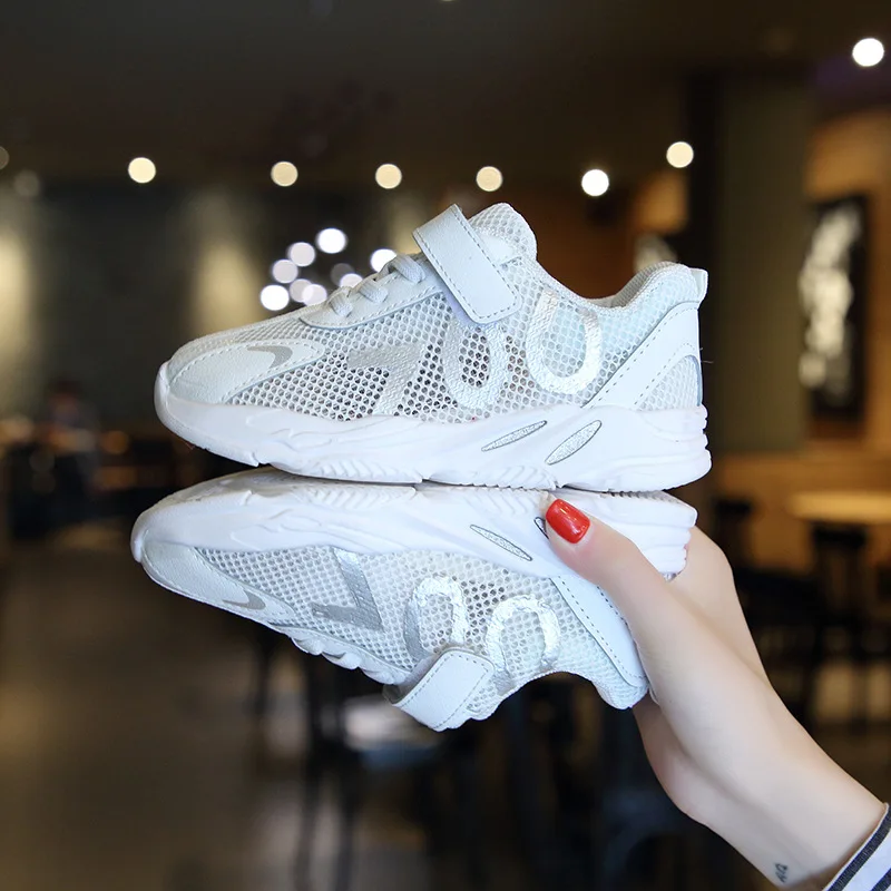 

2019 Autumn New Style Children Casual Running Shoes Middle And Large BOY'S Mesh Rubber Velcro Shoes White