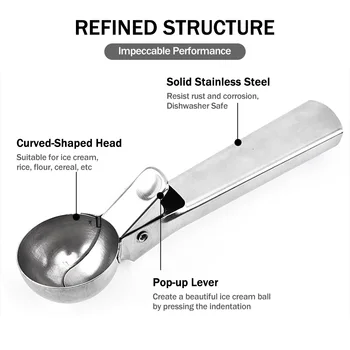 

Ice Cream Scoop with Trigger Lever Stainless Steel Ice Cream Stacks Cookie Mash Muffin Spoon for Hard Ice Cream Dough Fruits
