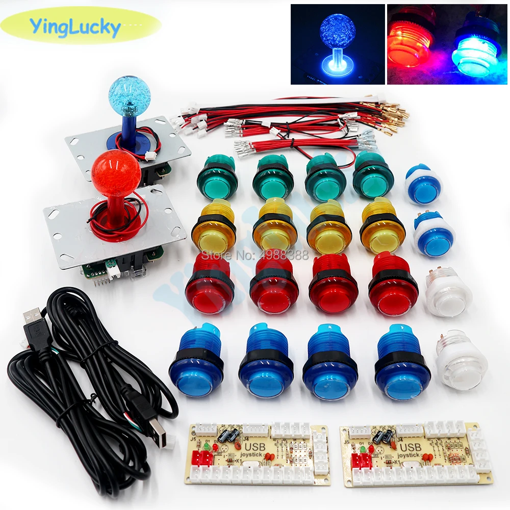 2 игрока DIY аркадный джойстик комплект нулевой задержки шкаф Sanwa 28 мм освещенные