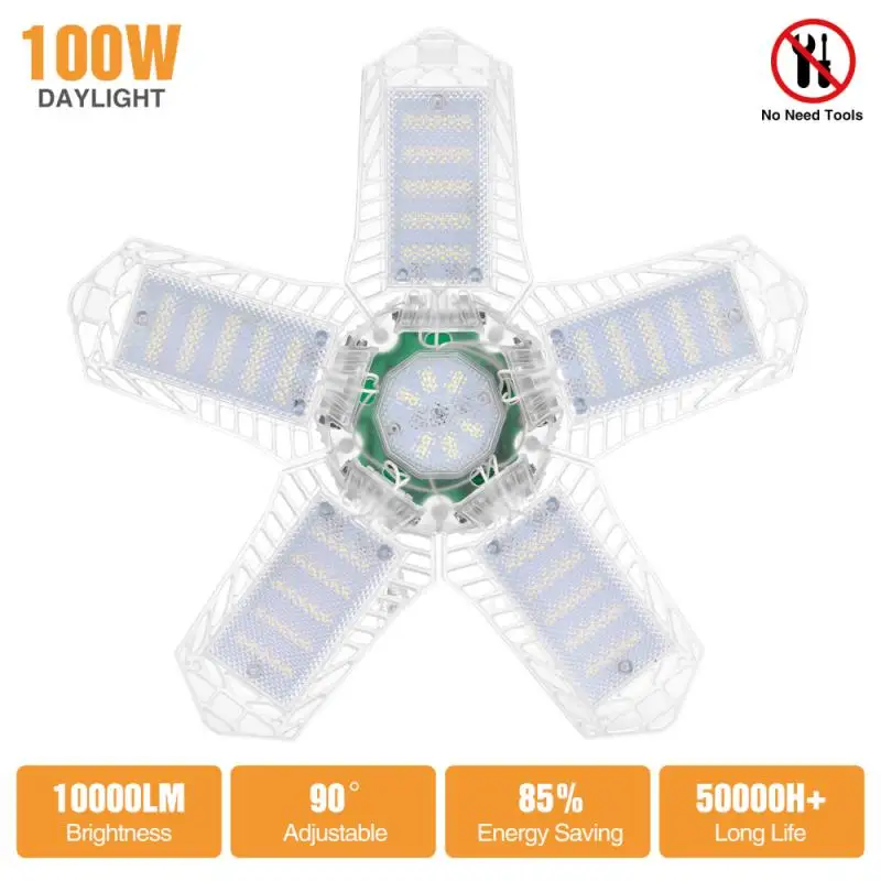 

6500K 10000LM 100W 157 LED Garage Light Transparent Deformation Folding Lamp High Bay Light Indoor for Garage Workshop Warehouse