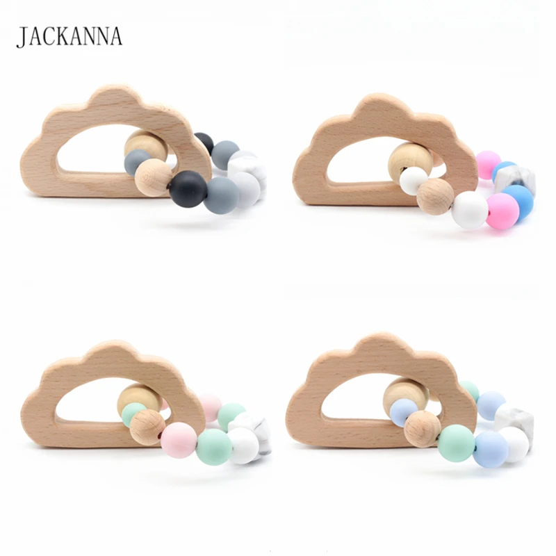 DIY Baby Teether Bracelets Beech Wooden Cloud Teething Bracelet Chew Toys Stroller Rattle Accessories Nursing Toy Gifts | Мать и ребенок