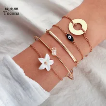 Tocona 5 шт./компл., украшенное красивыми цветами Браслеты для Для женщин Изысканные Золотые вафли глаза Прозрачный кристаллический камень в богемном стиле, ювелирное изделие, подарок 8855