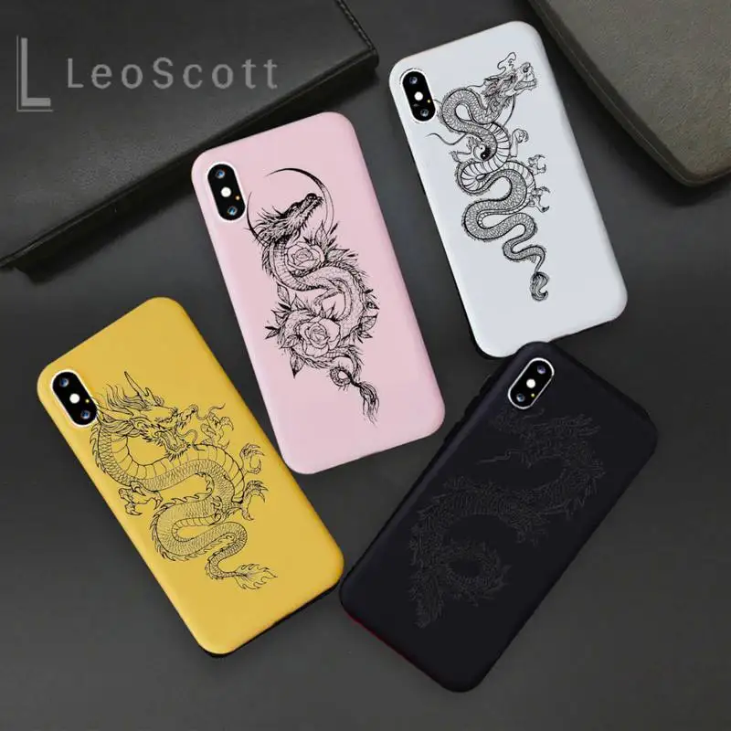 

Chinese style dragon pattern Phone Case Candy Color Phone Case for iPhone 11 12 mini pro XS MAX 8 7 6 6S Plus X 5S SE 2020 XR