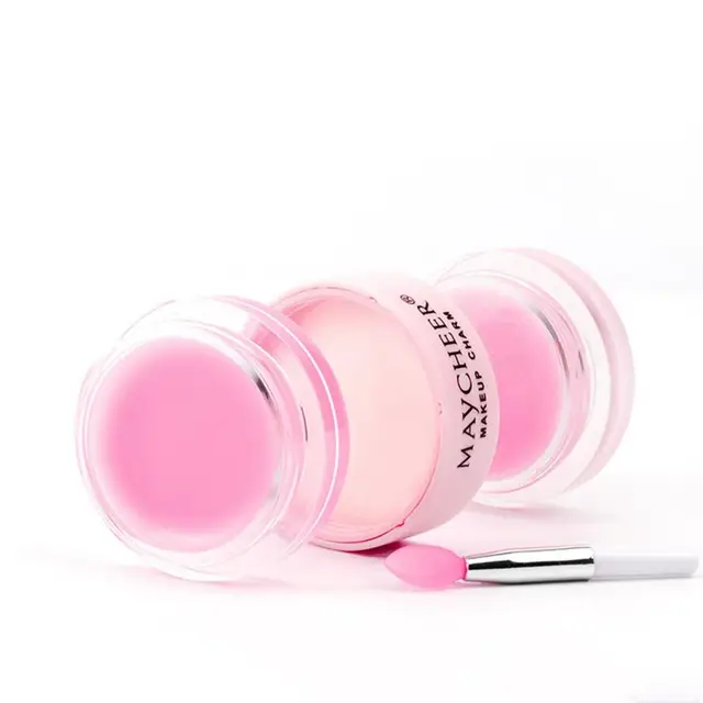 1pc Lip Balm Pink with Brush Lip Scrub Long Lasting Aloe Vera Moisture Lipstick Fruit Jelly