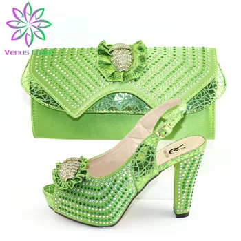 

New Arrival Crystal Design Heels Shoes And Bag To Match Set Fashion Woman's Sandals Shoes And Bag For Celebration Party