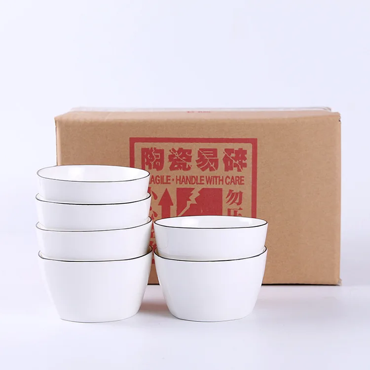 

Scandinavian Minimalist Tableware Ceramic Bowl Creative Hand-Painted Black Line Party Rice Bowl Household Salad Bowl Black Line