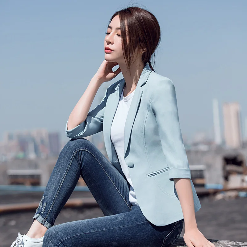 

Blue Suit Jacket Women's 2019 New Style WOMEN'S Dress Spring And Autumn Korean-style Casual Versatile British Style Suit Thin Fa