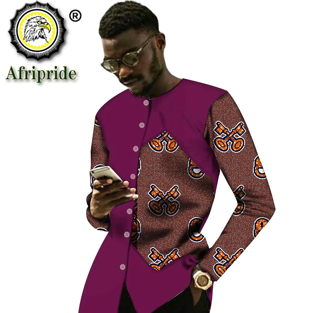 African Shirts for Men Long Sleeve O-Neck Slim Fit Ankara Printed Dashiki Top Men`s Blazer Bazin Riche African Clothes S2012014