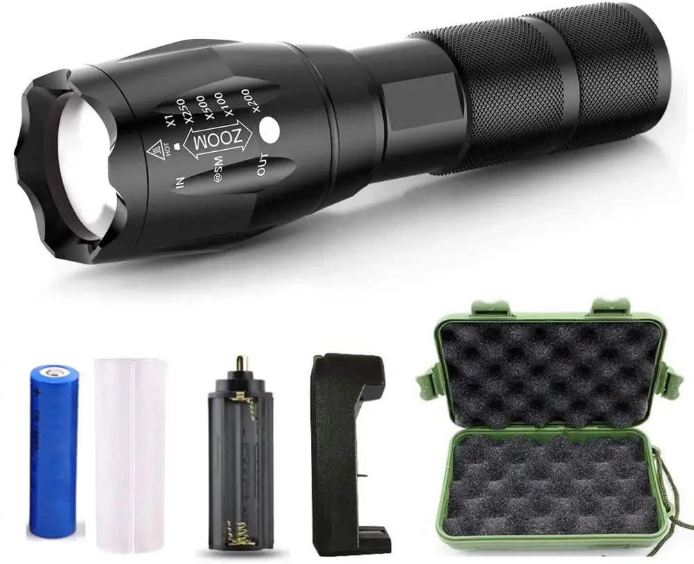 

6000lm Rechargeable Tactical Flashlight High Lumens LED Super Bright Zoomable 5 Modes Water Resistant Best Camping Emergency