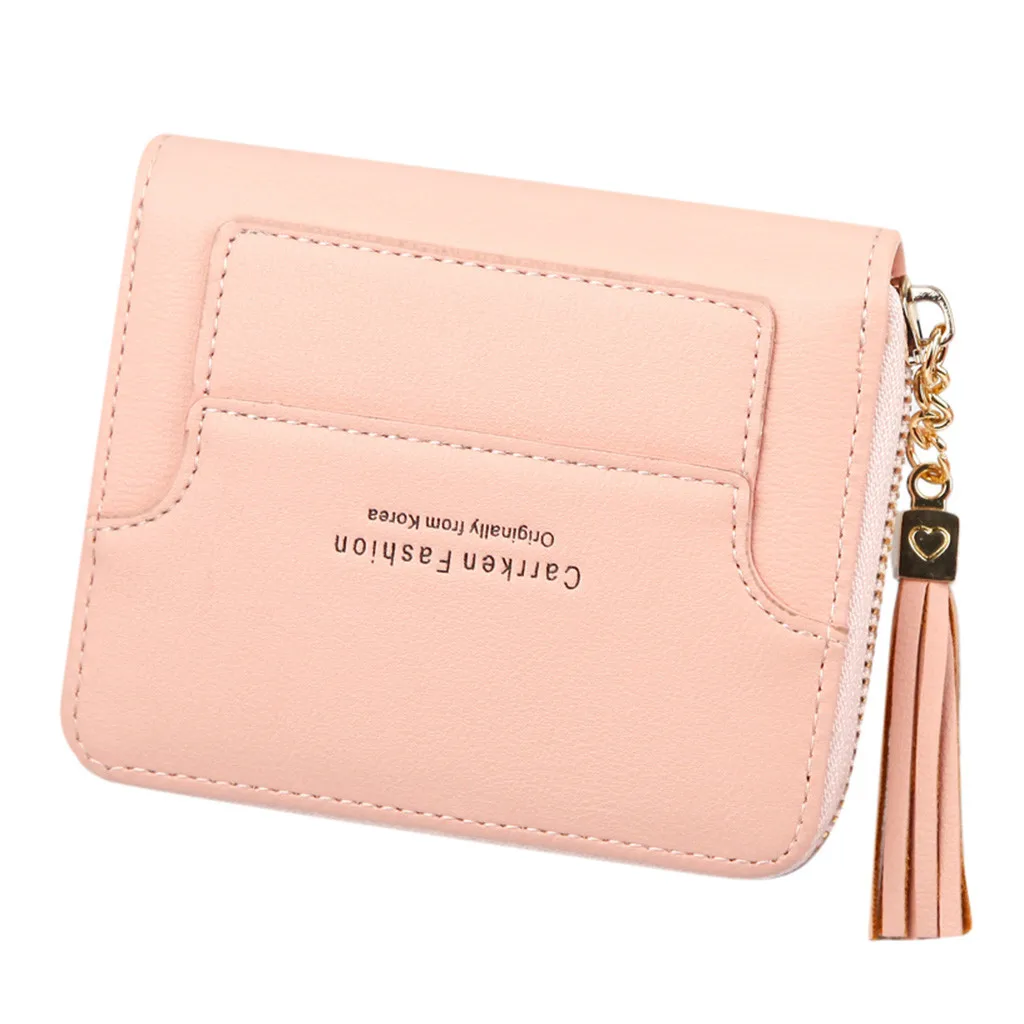 

Women Fashion Short Style Student Card Pure Color Lovely Tassel Multi-function Folding Coin Purse Card Holder Bag #25