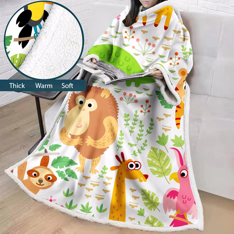 Animal World Series Wearable Home Office Picnic Nap Blanket Super Warm Comfortable Fleece Sofa Bed Sleeves Blanket For Winter