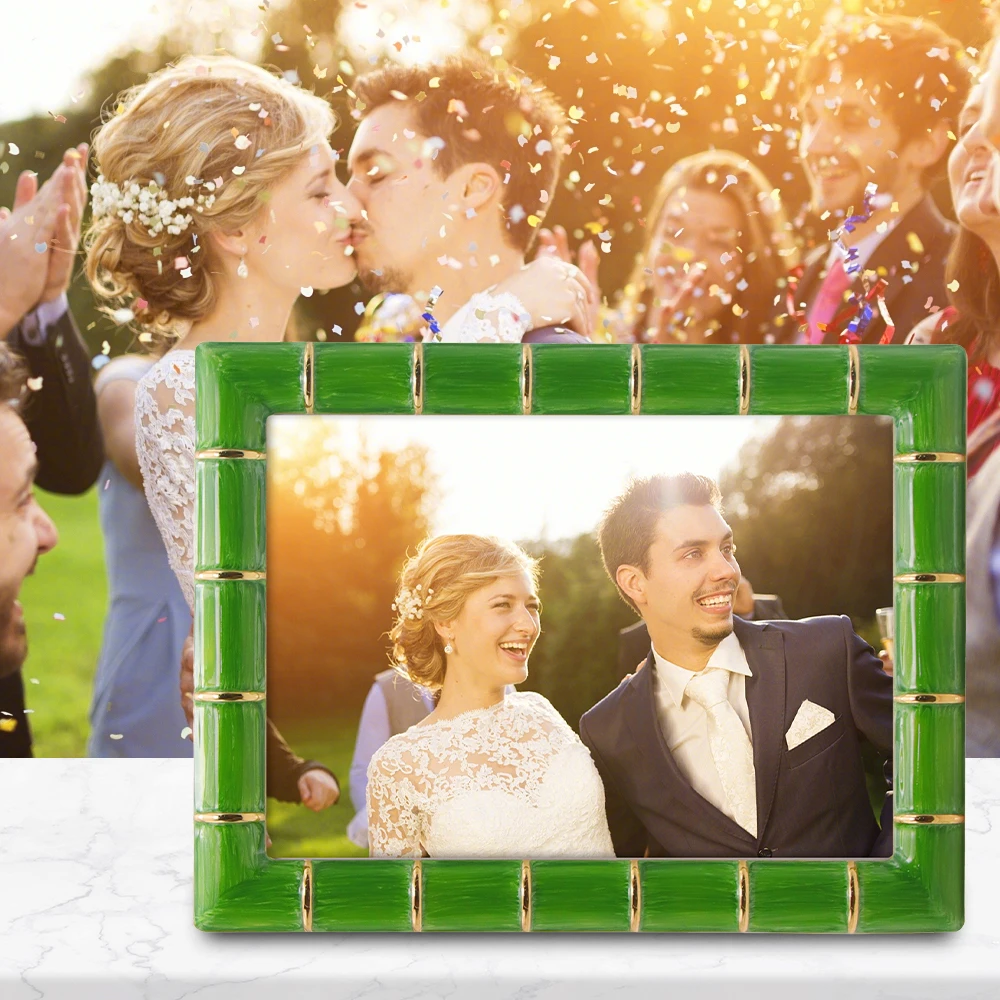 5x7 Gold Metal Bamboo Design Picture Frame Green Photo Frame Wedding