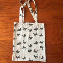 Хлопковая льняная Экологичная для шоппинга с ручкой сумка на плечо с принтом желтый Кот розовый бант YL