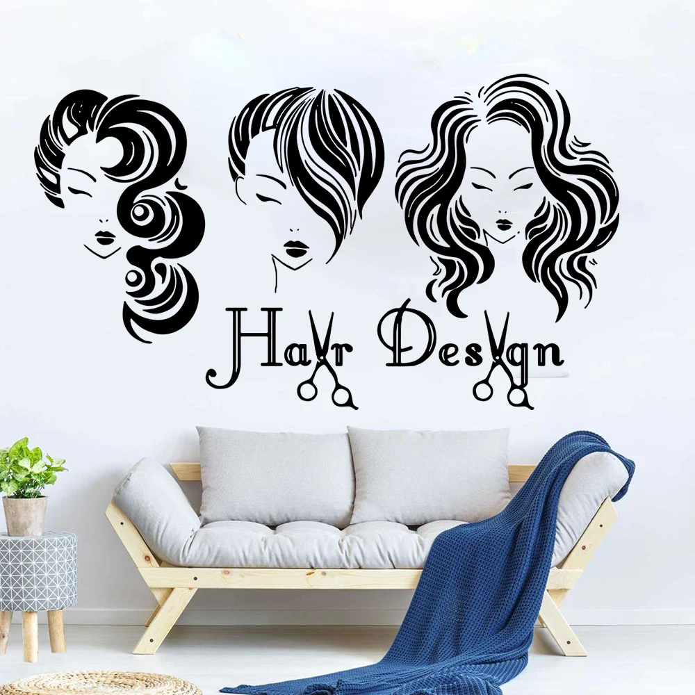 

Sexy Beauty Hair Design Salon Wall Decal Makeup Haircut Salon Scissor Comb Beauty Decor Window Wall Sticker