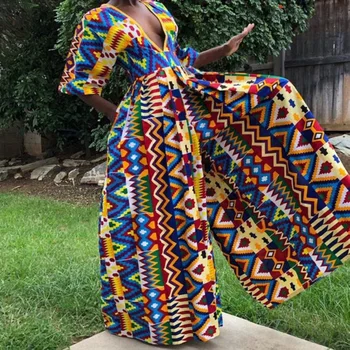 

Women Jumpsuit African Style Jumpsuit Wide Leg Digital Printing Short Sleeve Jumpsuit F567