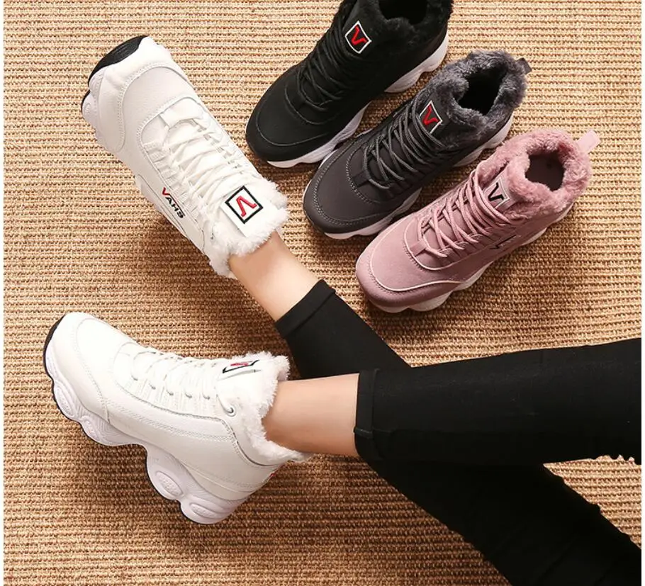 Winter Warm Fur High Top Sneakers Woman Fashion Women Shoes Lace-Up Casual Shoes Platform Winter Sneakers botas footwear