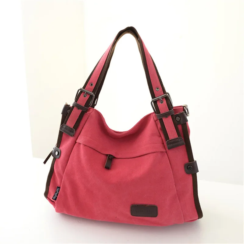 Винтажная холщовая женская сумка высокого качества через плечо сумки для женщин большой емкости женские дорожные сумки повседневные сумки - Цвет: Red