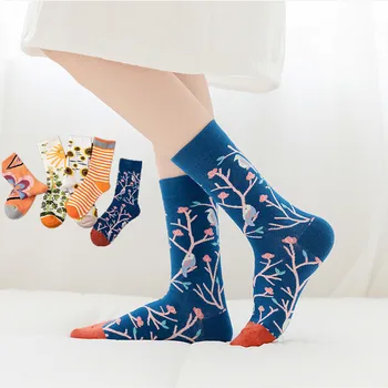 

Cartoon Popsock Women Flower Funny Cute Fashion Streetwear Striped Sunflower Tide Retro Cotton Long Sockken Girl Plant New Trend