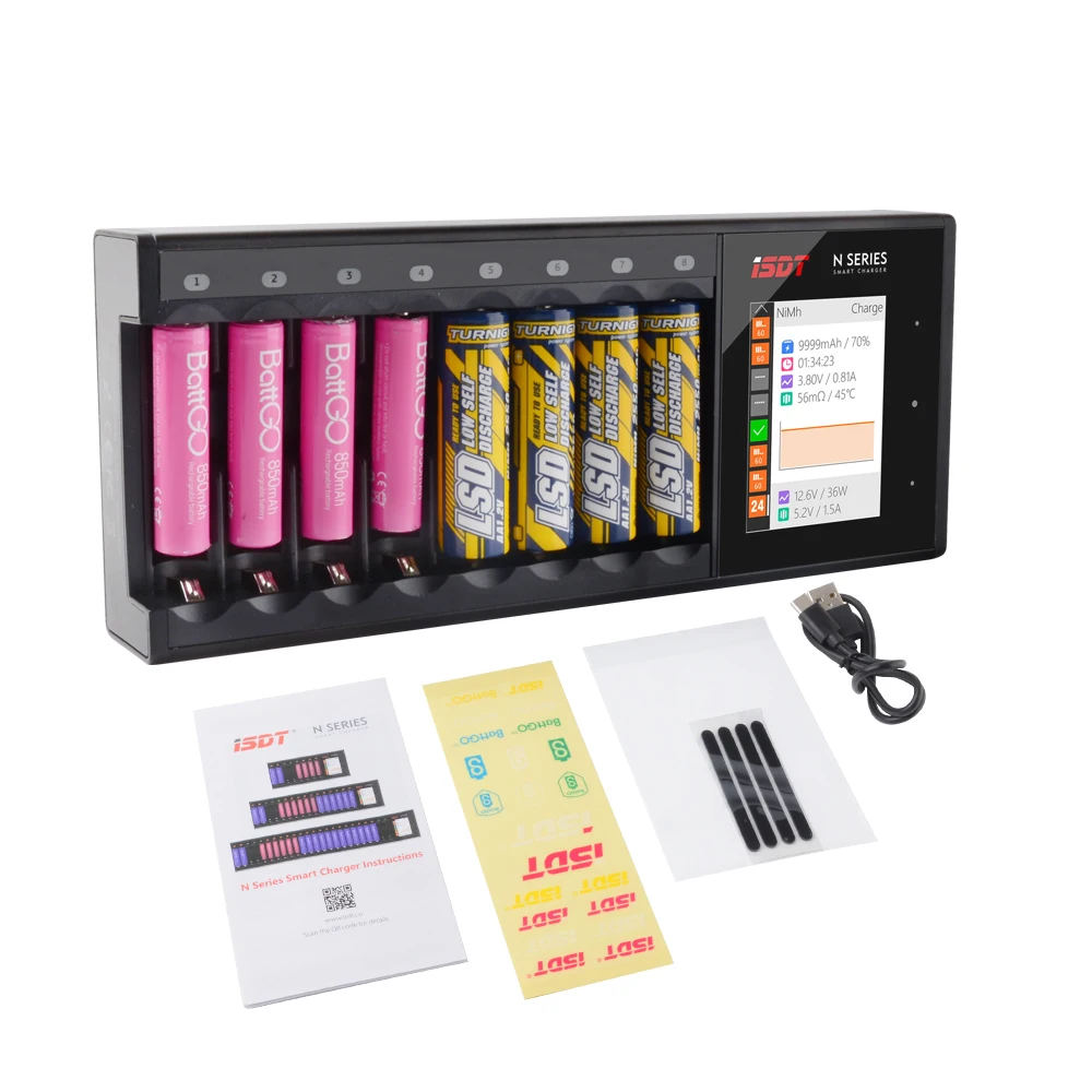 

ISDT N8 18W 1.5A 8 Slots LCD AA/AAA Battery Quick Charger for LiIon LiHv Life NiMh Nicd Nizn