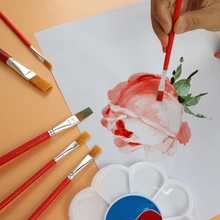 Красный стержень нейлоновая кисть Акварельная гуашь краски кисти разного размера форма кончик плоская кисть нейлоновая кисть для окрашивания волос принадлежности художественные Кисти