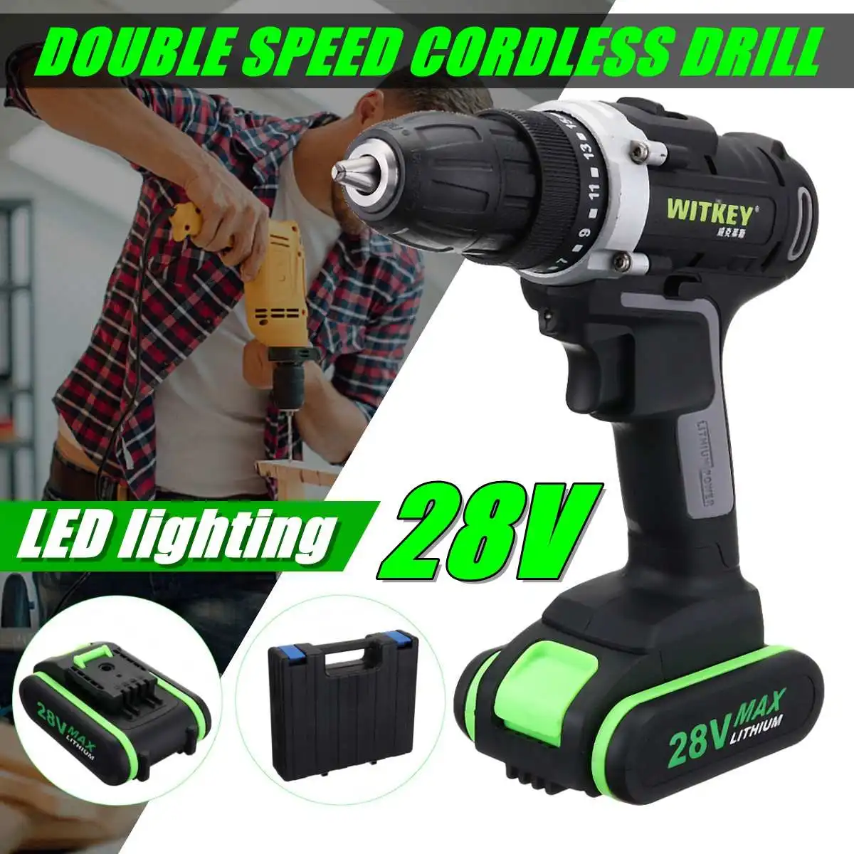 

3 In 1 15 Torque 2 Speed Cordless Electric Impact Drill Screwdriver 28V Rechargeable 13000mah With 1 Li-ion Battery 110V 220V