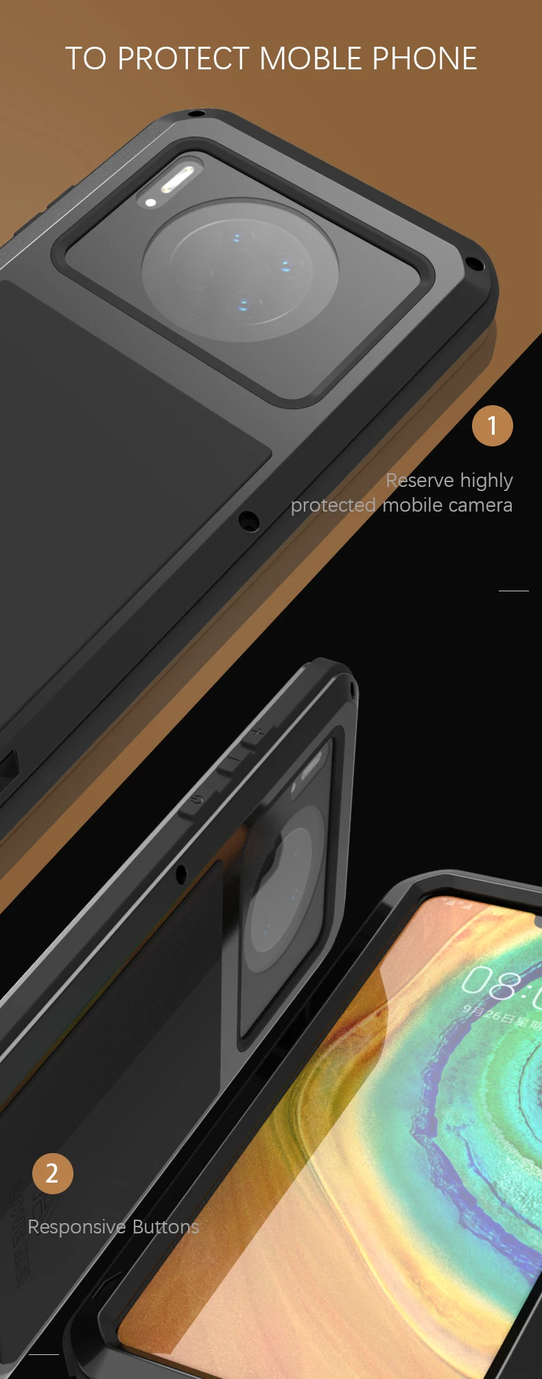 Love Mei металлический чехол для huawei mate 30 Броня противоударный чехол для телефона huawei mate 30(6,62 дюйма) Прочный чехол на весь корпус анти-падение