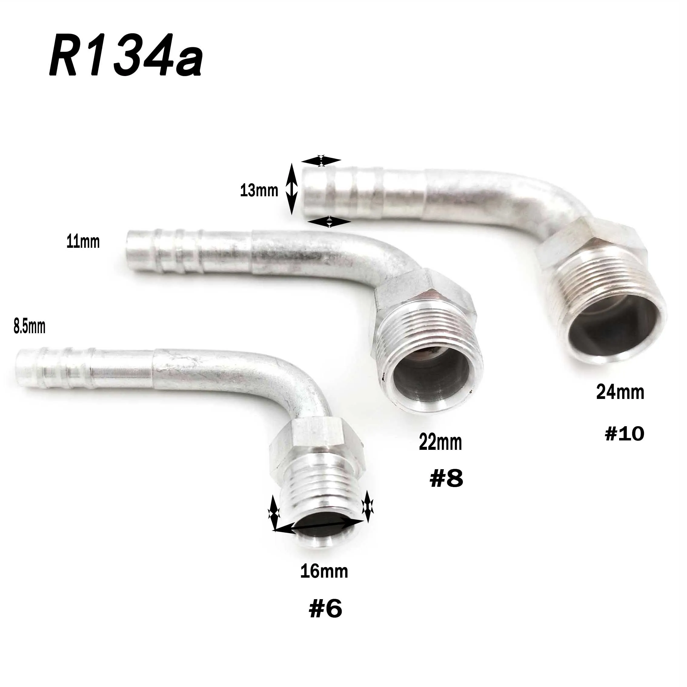 Straight Curved Barbed O-Ring R134a #6 #8 #10 for Refrigerant A/C Hose Connection Clamp Male Thread Couplings Aluminum Fittings