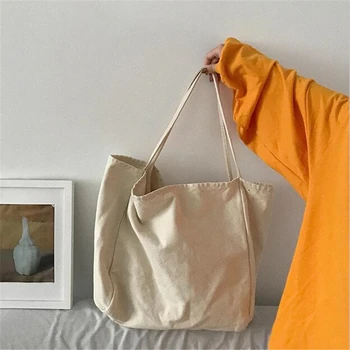 

Large Canvas Handbag For Women 2020 Bigs Capacity Shopping Totes Simple Lady Shoulder Bag Solid Color Handle Bag Reusable Totes