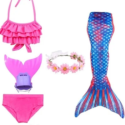 Red 39 set 1 Детский купальный костюм с хвостом русалки для девочек, купальный костюм русалки, купальный костюм, можно добавить монофонический плавник, очки с гирляндой - Цвет: Red 39 set 1
