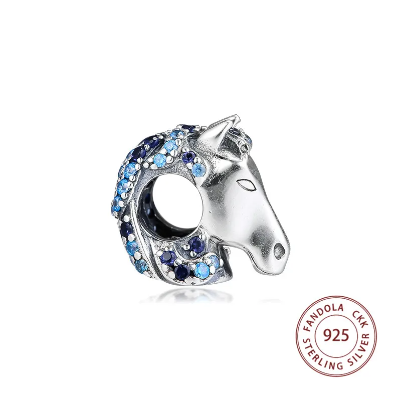 Подходит для браслетов Pandora Argent Charm 925 пробы Серебряный Кристалл лошадь животное талисманы бусины для изготовления ювелирных изделий kralen